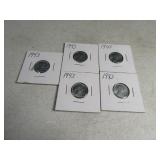 Lot(5) ZincCoated 1943 WWII era Pennies Cents