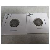 1899/1901 Barber Head Silver Dimes (2)