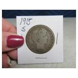 1915s Barber Head half Dollar Silver Coin