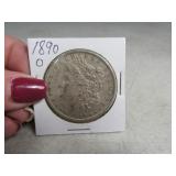 1890o Morgan Silver Dollar Coin AU *better date*