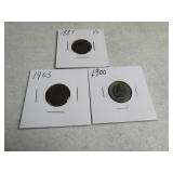 Lot(3) Indian Head Pennies Cents 1887/1900/1903