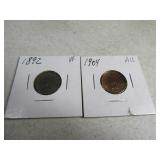 1892 & 1904 Indian Head Cents Pennies sleeved