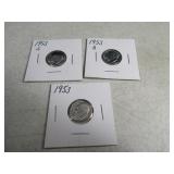 Lot(3) 1953 P/D/S Roosevelt Silver Dimes UNC