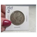 1909s Barber Half Dollar Silver Coin