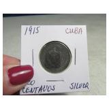 1915 CUBA 20 Centavos Silver Coin