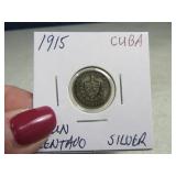 1915 CUBA Un Centavos Silver Coin