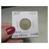 1915 CUBA Cinco Centavos Silver Coin