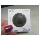 1877 Spain 10 Centimos Bronze Coin