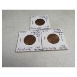 Lot(3) 1944 US Filipinas AU One Centavo Coins