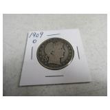 1909o Barber Silver Half Dollar Coin sleeved