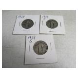 (3) P/D/S Standing Liberty Silver Quarters