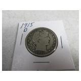 1915d Barber Half Dollar Silver Coin