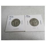 1930/1930s (2) Standing Liberty Silver Quarters