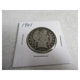 1901 Barber Half Dollar Silver Coin