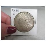 1890 AU Morgan Silver Dollar Coin *lightly toned*