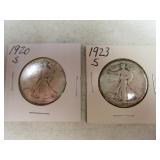 1920s/1923s (2) Walking Liberty Half Dollar Coins