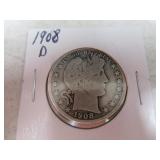 1908d Barber Half Dollar Silver Coin