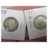1934&1942d Washington Silver Quarters sleeved