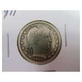 1911 Barber Head Quarter Silver