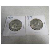 1948d/1949 (2) Franklin Silver Half Dollars