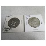 1949d/1955 Franklin Half Silver Dollars *btr date*