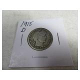 1915d Barber Head Quarter Coin silver