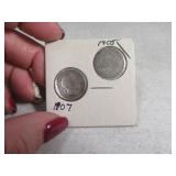 2pc Barber Dime SET in sleeve 1905/1907