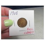 1908 full liberty Indian head penny in sleeve