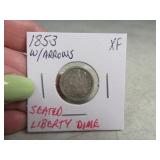 1853 w/ arrows Seated Liberty silver Dime XF