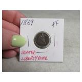 1869 XF Seated Liberty Dime