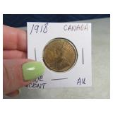 1918 Canada AU One Cent Coin