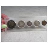 5pc Silver Coins in display case
