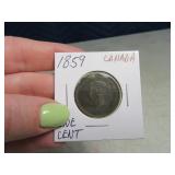 1859 Canada Canadian One Cent Coin
