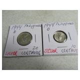 Lot(2) 1944 silver 10/20 Centavos Philippines Coin
