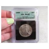 MS65 graded 1940 Walking Liberty Half Dollar