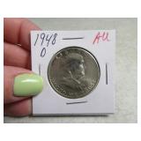 1948d Franklin silver Half Dollar AU Coin sleeved