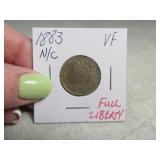 1883 n/c Full Liberty V Nickel Coin VF