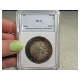 MS65 toned 1891 Morgan Silver Dollar Coin