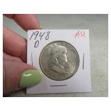 1948d AU Franklin Half Dollar silver