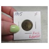 1905 full liberty Indian Head Cent Penny coin