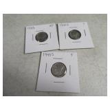 (3) 1945/45d/45s Mercury Dimes silver