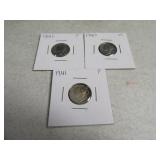 (3) 1941 P/D/S Mercury Dimes silver