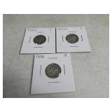 (3) 1935 P/D/S Mercury Dimes silver sleeved