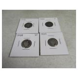 (4) late1800s Barber Dimes silver