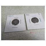 (2) 1912/1912s Barber Head Dimes silver sleeve