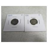 (2) 1911/1911d Barber Head Dimes silver sleeved