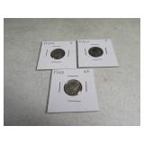 (3) 1943 P/D/S Mercury Dimes silver sleeved