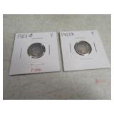 (2) 1903d/1903o Mercury Dimes sleeved silver rare