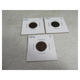 (3) 1883/1892/1896 Indian Head Pennies