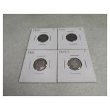 (4) 1905/06/07/08 Barber Head Dimes silver sleeved